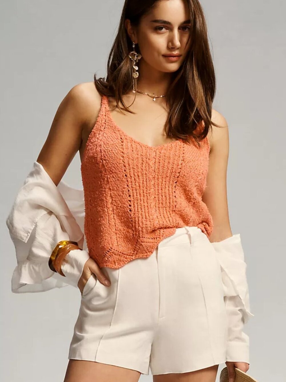 Anthropologie Coral V Neck Pointelle Tank Top Sweater - M